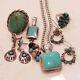 Vintage Navajo Mex Turquoise Coral 2 6 1/2 8 1/2 Rings 3 Earrings 2 Necklace Lot