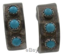 Vintage Navajo Native American Handmade Sterling Silver Turquoise Post Earrings