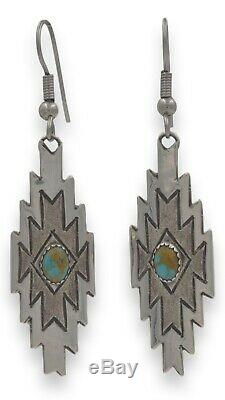 Vintage Navajo Native American Sterling Silver Turquoise Dangle Earrings