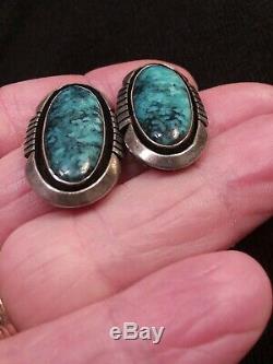Vintage Navajo Natural Blue Diamond Turquoise Sterling Silver Earrings
