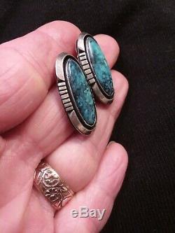 Vintage Navajo Natural Blue Diamond Turquoise Sterling Silver Earrings