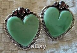 Vintage Navajo Nez Native American Sterling Silver Turquoise Heart Earrings 23gm