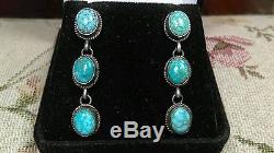 Vintage Navajo Number 8 Turquoise Sterling Silver Earrings