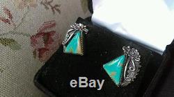 Vintage Navajo Number 8 Turquoise Sterling Silver Flower Earrings P. Johnson