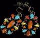 Vintage Navajo Old Pawn Handmade Turquoise Spiny Oyster Sterling Dangle Earrings