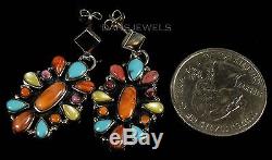 Vintage Navajo Old Pawn Handmade Turquoise Spiny Oyster STERLING Dangle Earrings