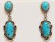 Vintage Navajo Old Pawn Turquoise Sterling Silver Pierced Dangle Earrings 1.5