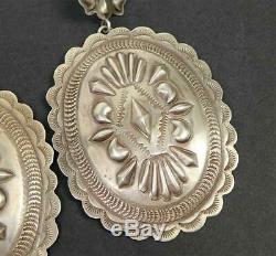 Vintage Navajo Old Style Stamped Sterling Silver Large Oval Concho Earrings