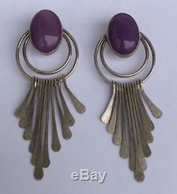 Vintage Navajo Pawn Sterling Silver Purple SUGILITE Dangle Chandelier Earrings