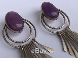 Vintage Navajo Pawn Sterling Silver Purple SUGILITE Dangle Chandelier Earrings