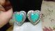 Vintage Navajo Pilot Mountain Turquoise Heart Sterling Silver Clip Earrings