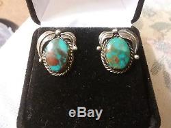 Vintage Navajo Pilot Mountain Turquoise Sterling Silver Earrings