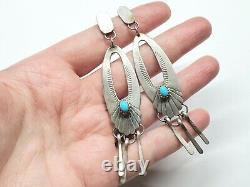 Vintage Navajo Ray Tafoya Signed Sterling Silver Turquoise Long Dangle Earrings