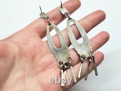 Vintage Navajo Ray Tafoya Signed Sterling Silver Turquoise Long Dangle Earrings