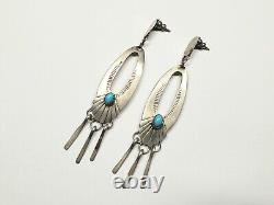 Vintage Navajo Ray Tafoya Signed Sterling Silver Turquoise Long Dangle Earrings