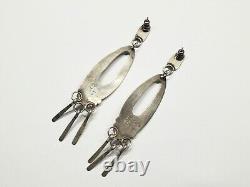 Vintage Navajo Ray Tafoya Signed Sterling Silver Turquoise Long Dangle Earrings