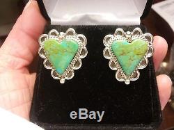 Vintage Navajo Royston Turquoise Heart Cut Sterling Silver Earrings