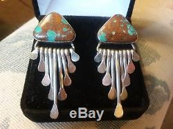 Vintage Navajo Royston Turquoise Sterling Silver Fringed Earrings