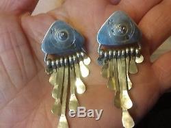 Vintage Navajo Royston Turquoise Sterling Silver Fringed Earrings