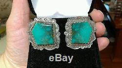 Vintage Navajo Smokey Valley Turquoise Sterling Silver Earrings
