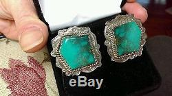 Vintage Navajo Smokey Valley Turquoise Sterling Silver Earrings