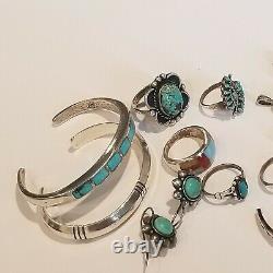 Vintage Navajo Sterling 6 Turquoise Rings Earrings 3 Bracelets 3 Lapis Necklace