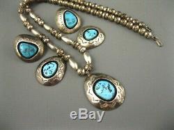 Vintage Navajo Sterling Kingman Turquoise Necklace Earring Set Valerie Goodluck