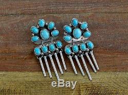 Vintage Navajo Sterling Silver And Turquoise Cluster Statement Earrings