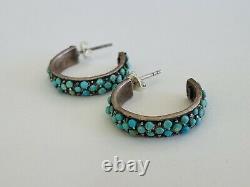 Vintage Navajo Sterling Silver Blue Turquoise Hoop Earrings