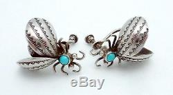 Vintage Navajo Sterling Silver Bug Fly Insect Earrings 23425