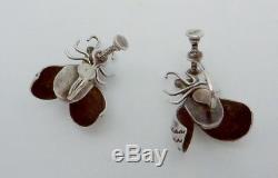 Vintage Navajo Sterling Silver Bug Fly Insect Earrings 23425