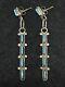 Vintage Navajo Sterling Silver Dangle Earrings Turquoise Needle Point 2'' Long