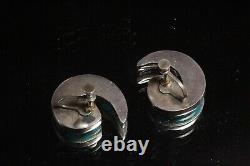 Vintage Navajo Sterling Silver Turquoise Inlay Swirl 50s Screw Earrings