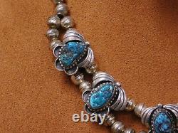Vintage Navajo Sterling Silver Turquoise Necklace and Earrings Set