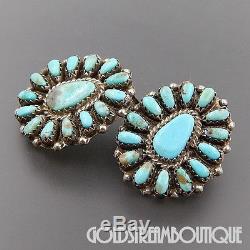 Vintage Navajo Sterling Silver Turquoise Petit Point Cluster Post Earrings