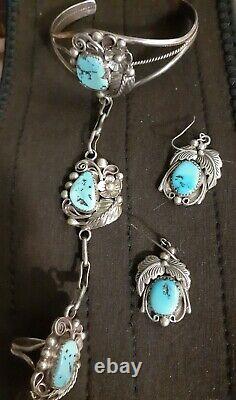 Vintage Navajo Sterling Silver Turquoise Slave Gypsy Cuff Bracelet Jameson Lee
