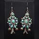 Vintage Navajo Sterling Silver Turquoise Squash Blossom Dangle Earrings Es1306