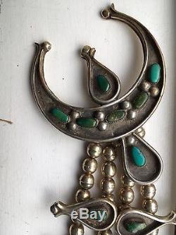 Vintage Navajo Sterling Silver & Turquoise Squash Blossom Necklace & Earrings