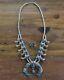 Vintage Navajo Sterling Silver Turquoise Squash Blossom Necklace And Earring Set