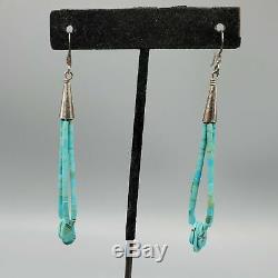 Vintage Navajo Turquoise Heshi Jacla Bead Loop Sterling Silver Hook Earrings