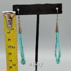 Vintage Navajo Turquoise Heshi Jacla Bead Loop Sterling Silver Hook Earrings