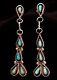 Vintage Navajo Turquoise & Sterling Silver Long Dangle Drop Earrings 925 Pierced
