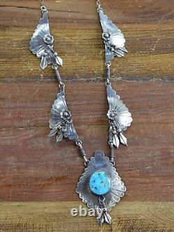 Vintage Navajo Turquoise Sterling Silver Necklace and Earrings Set