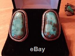 Vintage Navajo Waterweb Morenci Turquoise Sterling Silver Earrings