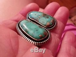 Vintage Navajo Waterweb Morenci Turquoise Sterling Silver Earrings