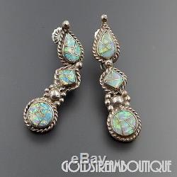 Vintage Navajo Zuni Sterling Silver Gilson Opal Inlay Dangle Post Earrings