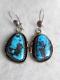 Vintage Navajo Handmade Sterling & Bisbee Turquoise Pierced Dangle Earrings