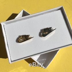 Vintage Nike Air Swoosh Earrings Sterling Silver Gold Plated BRAND NEW