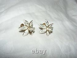 Vintage Norwegian Sterling Silver & Enamel Orchid Flower Earrings Screw Back