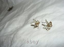 Vintage Norwegian Sterling Silver & Enamel Orchid Flower Earrings Screw Back